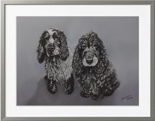 Obra original formato retrato tinta negra perro teckel